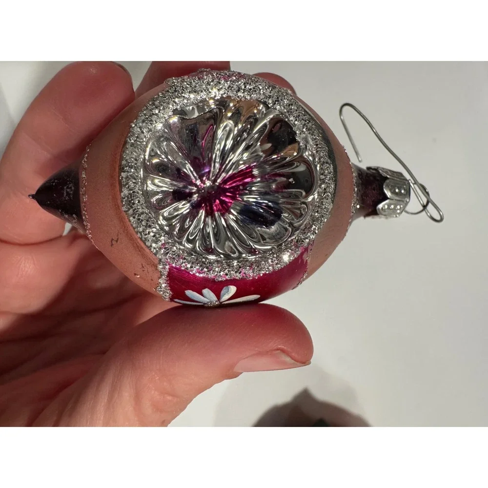 Vintage Pink Mercury Glass Indent Reflector Christmas Ornament Floral 3